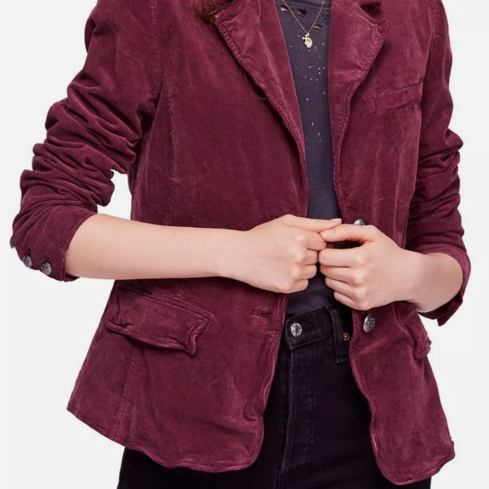 FREE PEOPLE Byron Corduroy Blazer Jacket Mulberry